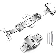 Stainless Steel Deployment Clasp Push Button Butterfly Folding Strap Buckle Replacement for Leather Watch Bands1422mm