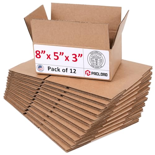 Image of Small Cardboard Boxes 8 inchL x 5 inchW x 3 inchH (Pack of 12) - USA-Made Packing Boxes for Moving, Shipping, or Storage - USPS, UPS, FedEx Approved - Professional Packing Supplies for Moving