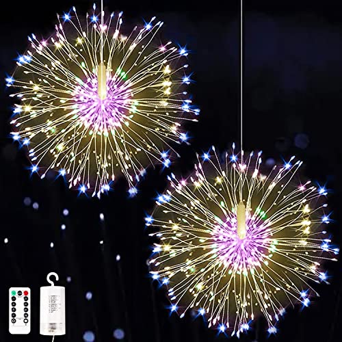YUANJ Mehrfarbig Lichterkette Feuerwerk, 2 Stück LED Feuerwerk Batterie mit Fernbedienung, 8 Modi IP65 Wasserdicht, Weihnachtsdeko für Aussen, Innen, Garten, Party… Cover