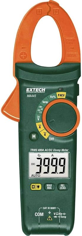 MA445 Pinza amperimétrica CA/CC de verdadero valor eficaz 400 A, NCV, 40000 unidades | 400 A CA/CC, verdadero valor eficaz, NCV, irrupción, frecuencia, ciclo de trabajo, diodo, continuidad, doble de 40000 cuentas, mordaza de 1,2 pulgadas