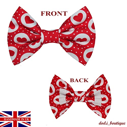 New Dogs Bow Tie Bowtie Christmas Valentine's Day Valentine Love Hearts RED Elastic Band attach COLLAR ACCESSORY Handmade UK (Medium)
