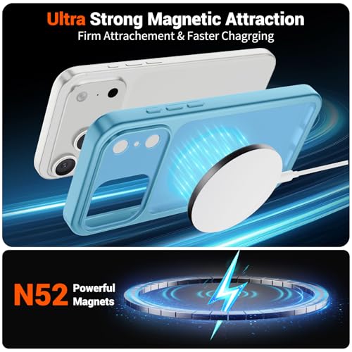 Image of SUPFINE Magnetic for iPhone 17 Pro Case Light Blue | (Compatible with MagSafe)(Military Grade Drop Protection)(Camera Protection)Translucent Matte Phone Cover
