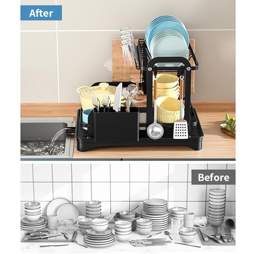 Estante giratorio de cocina con escurridor portátil de doble capa integrado 4