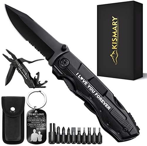 KISMARY Gifts for Boyfriend Husband Him,Multitool Knife I LOVE YOU,Christmas Anniversary Valentines Day Gifts for Him,Birthday Gift Idea,Multitool Pocket Knife for Camping,Cycling,Climbing,Hiking