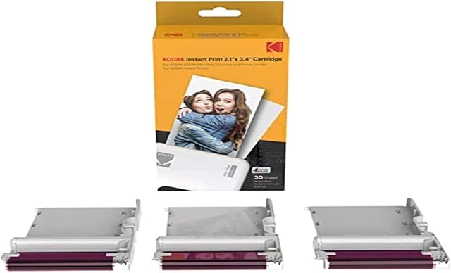 Kodak New Ink Ribbon Paper,30 Photo Cartridge Photo Paper for Mini Shot Combo White Thermal Sublimation Photo Printer