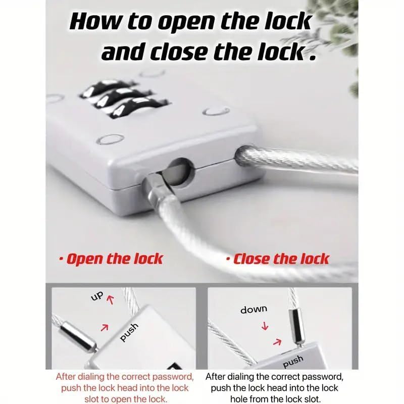 Image of Mart TSA Approved 3 Digit Combination Cable Lock for Travel Luggage Anti Theft Protection for Electric Cars
