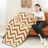FQCXCKJ Retro-Überwurfdecke, Strickdecke mit Landhausmotiv, geometrisches Muster, Sofadecke, Wandteppich, Baumwolldecke (Durchmesser 160 x 220 cm)