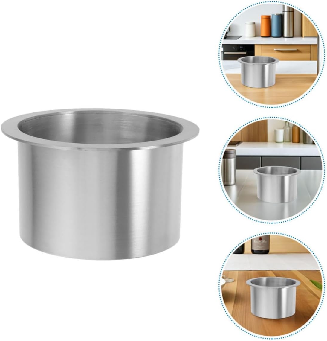 Ciieeo Countertop Trash Can Lids Rust Resistant 2pcs round Stainless Steel with Drop-in Opening Embedded Waste Grommets for Kitchen, Office, and Restaurant Use