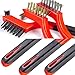 Wire Brush Set 3 Pack, Steel Brass Nylon Bristle Brushes for Rust Removal and Industrial Cleaning, Long Handle Wire Brush for Metal with Hanging Hole, Red/Yellow(Red)