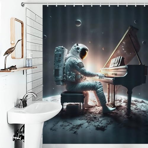 Rideau de douche astronaute piano en polyester anti-éclaboussures - 6