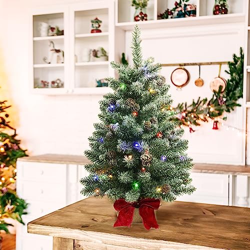 Mini árvores de Natal de 60 cm com base de arco vermelho, 25 luzes LED F5, árvores de Natal artifici