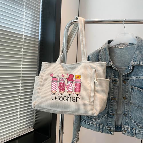 Bolso tote para enfermeras y profesoras – Bolso de corderoy elegante para hospital, compras, playa y viajes miniatura 3