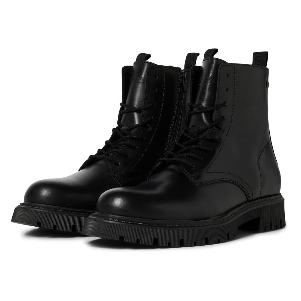 JACK & JONES Men's Jfwdixon Leather Boot Sn Lace-Up Ankle Boots, charcoal, 9 UK