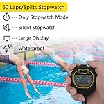 FCXJTU Digital Waterproof Stopwatch, 60Laps Split Memory Stopwatch, No Clock, No Calendar, No Alarm, Simple Silent Large Display Stop Watch for Sports Swimming Training Coaches (Black) - Image 2