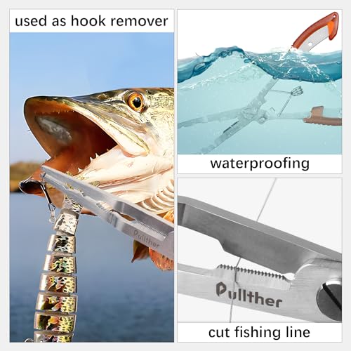 Pullther Fishing Needle Nose Pliers Fishing,Fishing Pliers Hook Remover,Fishing Pliers Stainless Steel,Fishing Pliers Kit With Lanyard,Braid Cutter Rustproof Fishing Multitool For Saltwater Freshwater thumb #5