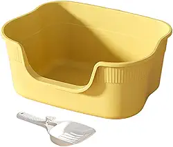 Caixa de Areia para Animais de Estimação com Abertura Superior, Caixa de Areia para Gatos com Entrada Baixa E Semifechada para Salas de Estar de Canto, Amarelo
