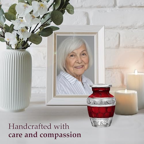 Trupoint Memorials Small Urns for Human Ashes Keepsake, Decorative Mini Cremation Urn for Adult Men and Women, Small Red with Silver Lining by Trupoint Memorials - Image 6