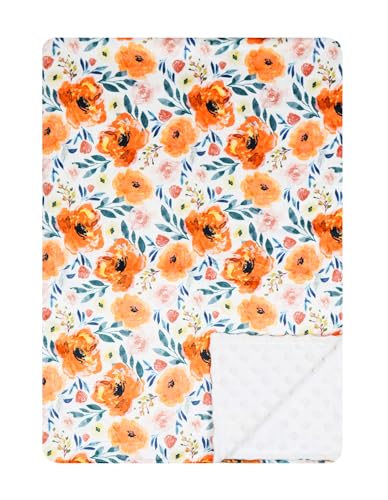 Image of Baby Plush Mink Blanket Double Layer with Dotted Backing for Baby Girl or Baby Boy Holiday Thanksgiving (Orange Floral)