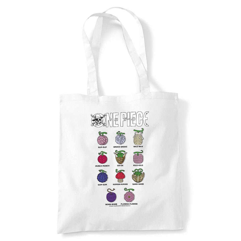 One Piece Devil Fruits Grocery Travel Reusable Tote Bag, White