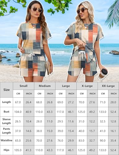 Image of LOMON Womens Fashion 2 Piece Outfits Sweatsuits 2026 Summer Short Sleeve Loungewear Tracksuit Round Neck Lounge Shorts Sets