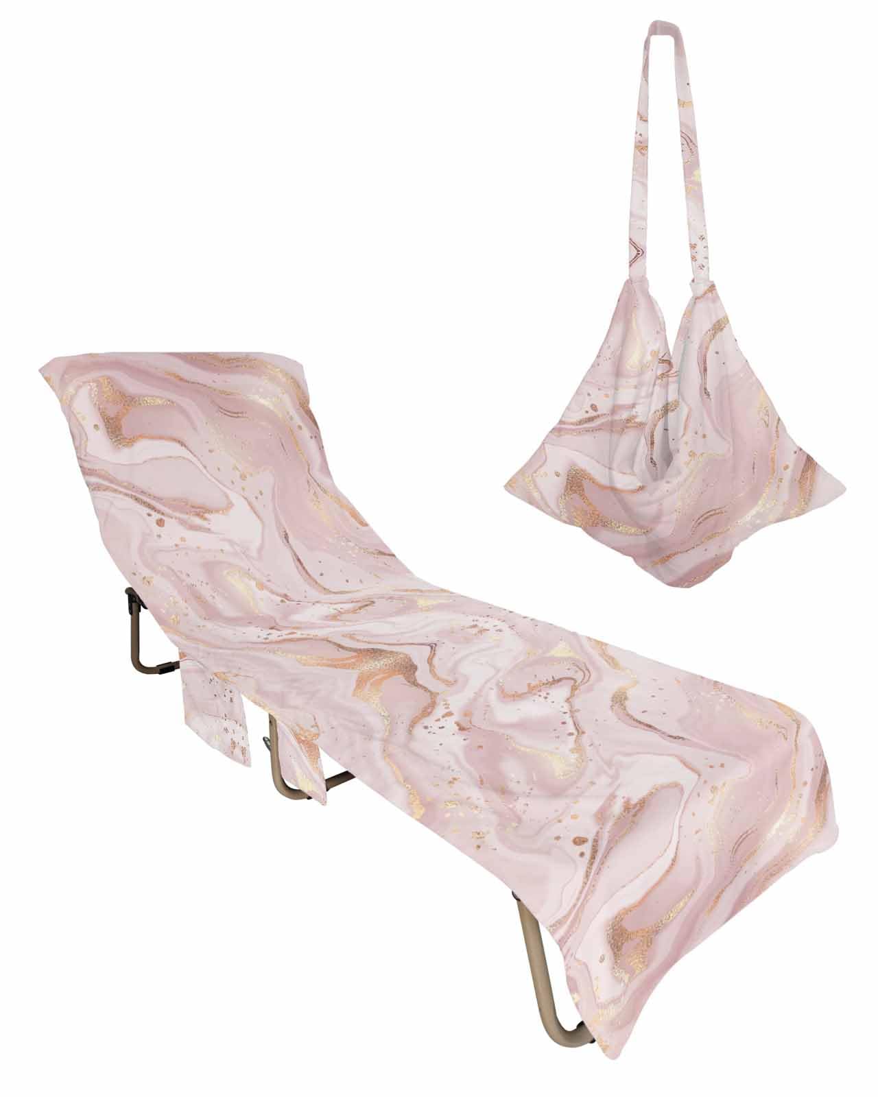 Pink Marble Beach Lounge Chair Towel Cover, Soft Chaise Lounge Towel with Side Pockets Patio Pool Chairs Cover for Beach/Pool Sunbathing 29x85 Modern Abstract Watercolor Ink Painting