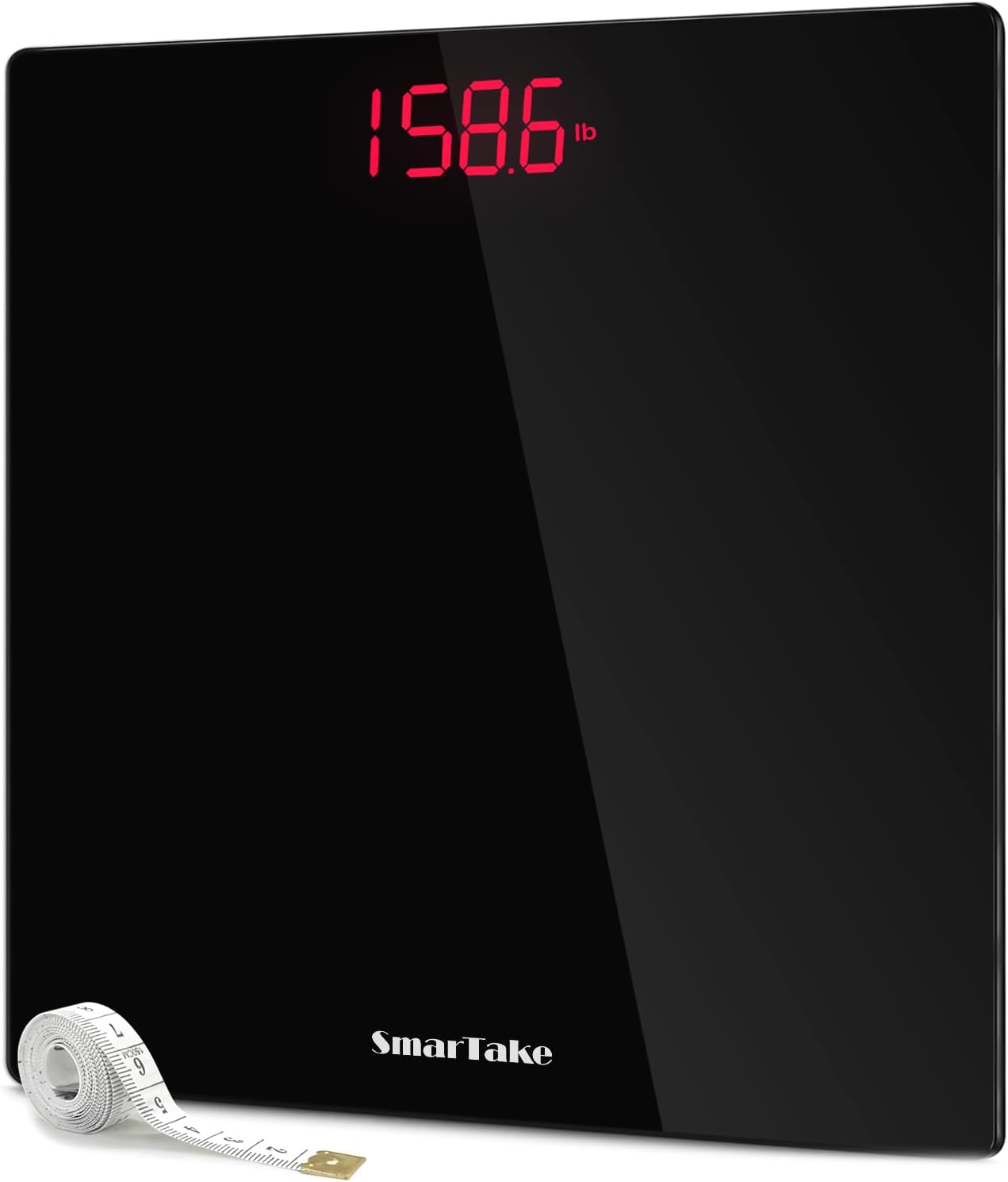 Weight Scale, SmarTake Precision Digital Body Bathroom Scale with Step-On Technology, 6mm Tempered Glass Easy Read Backlit LED Display, Body Tape Measure Included, 400 Pounds, Black