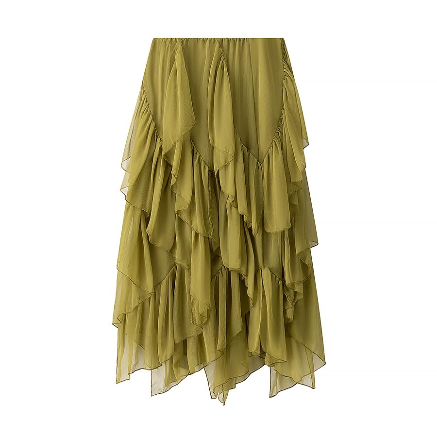 Women's Elegant Layered Chiffon Crinkled Maxi Skirt, Elastic High Waist and Flowing Semi-Sheer Ruffles2