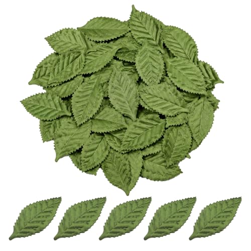 Horyue 50 Pcs Artificial Leaves 5cm x 2.5cm Mini Fake Leaves for Crafts Green Leaves for Wedding Decorations DIY Scrapbooking Wreath Making and Party Decor