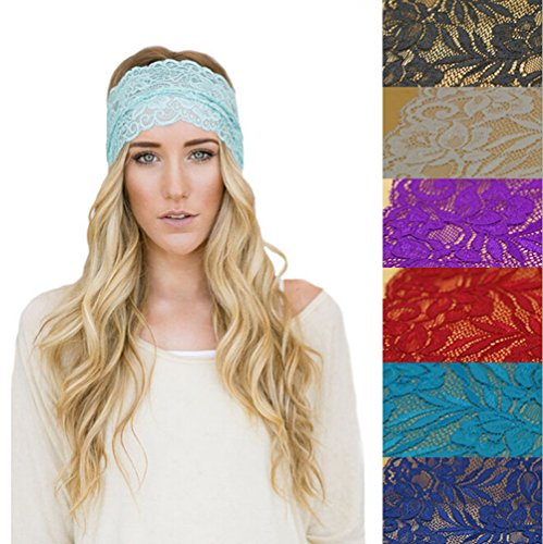 Ewanda Store Women 80S Lace Retro Bohemia Headband Turban Twist Head Wrap Headband Head Scarf Twisted Knotted Soft Hair Band(Black) #TOP26