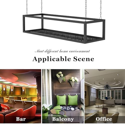 Ceiling-Mounted Metal Iron Hanging Plant Stand & Wine Shelf with Chain - Decorative Storage Rack for Kitchen, Bar & Restaurant - 80x25x15cm