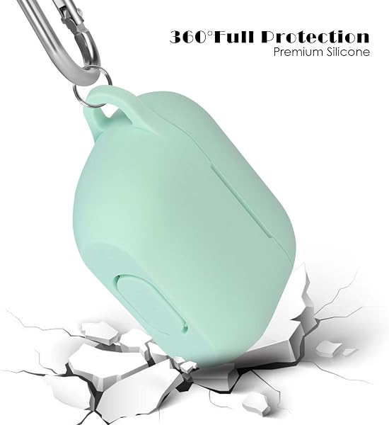 Case Cover Compatible with Airpods Pro, Soft Silicone Skin Case Cover Shock-Absorbing Protective Case for Airpods Pro 2019 with Carabiner, Front LED Visible, Turquoise - 4