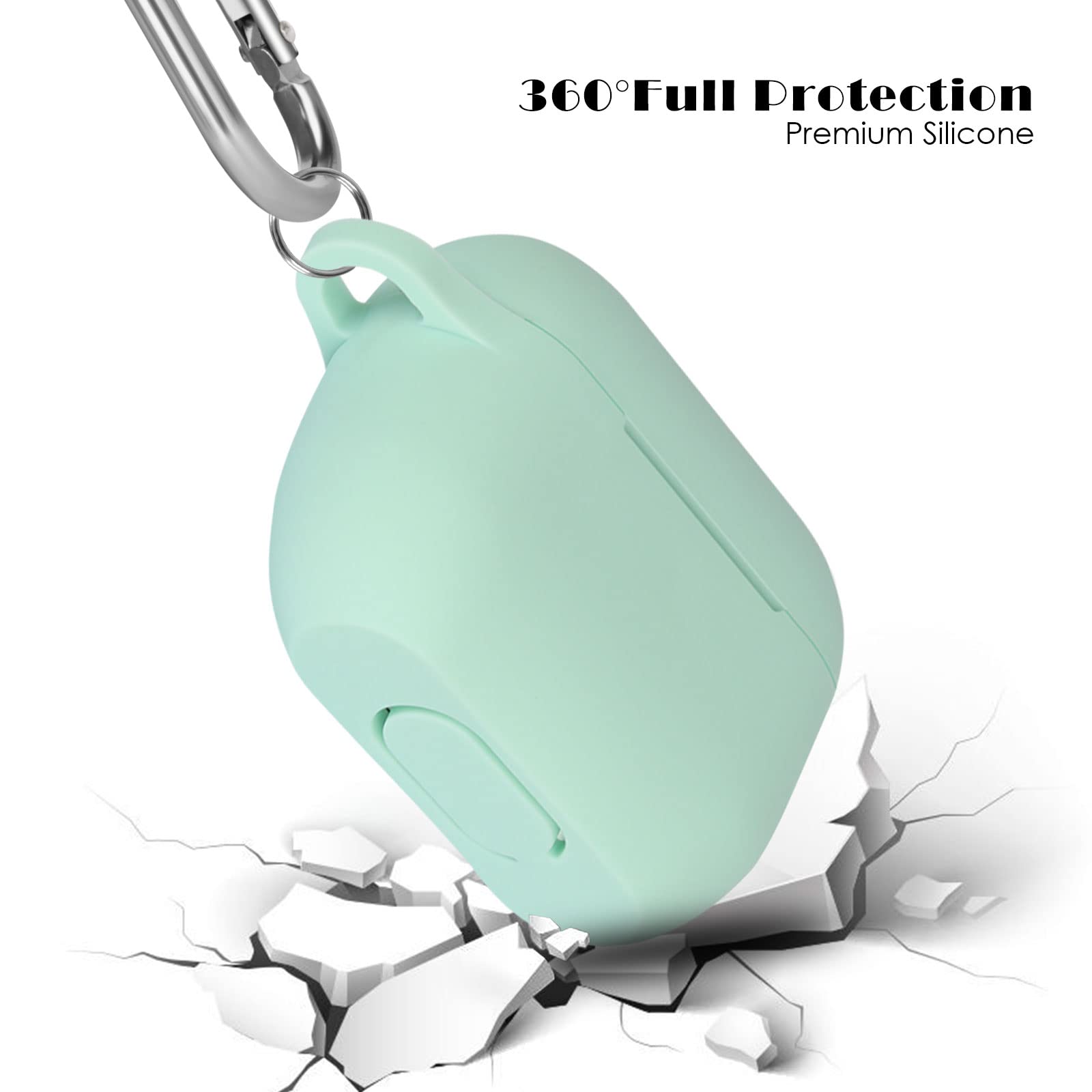 Case Cover Compatible with Airpods Pro, Soft Silicone Skin Case Cover Shock-Absorbing Protective Case for Airpods Pro 2019 with Carabiner, Front LED Visible, Turquoise — view 4
