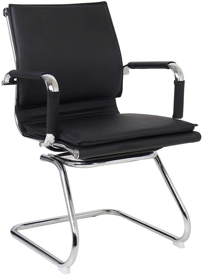 Chaise de bureau ergonomique cuir noir fauteuil de réunion double coussin