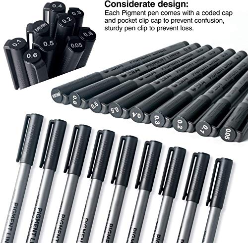Image of like it Micro-Pen Fineliner Ink Pens Set of 9 Black Waterproof Archival Ink Micro Fine Point Pens with Brush Tip for Sketching Drawing Writing Technical Illustration