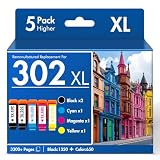 Remanufactured Replacement for 302XL XP-6100 Ink Cartridges Multipack for Epson Printer Expression Premium XP6100 XP-6000 XP 6100 6000 5 Pack (Photo Black/B/C/M/Y)