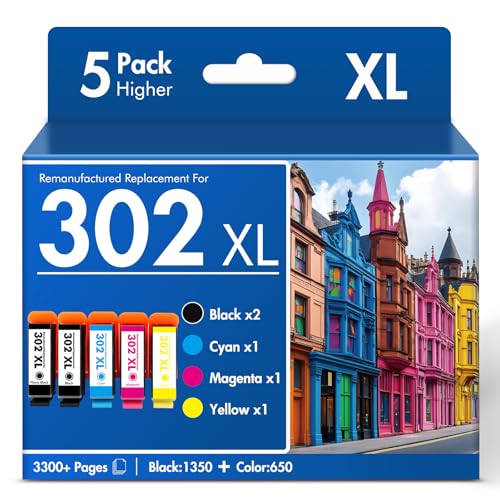 Remanufactured Replacement for 302XL XP-6100 Ink Cartridges Multipack for Epson Printer Expression Premium XP6100 XP-6000 XP 6100 6000 5 Pack (Photo Black/B/C/M/Y)