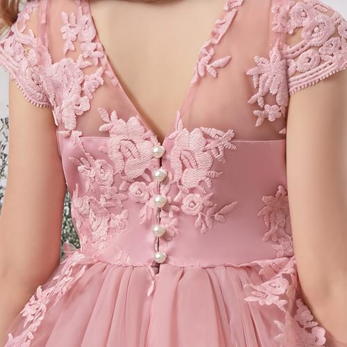 Flower Girl Dress with Bow Tie Pearl Embroidery Lace Tulle Satin Wedding Guest Party Birthday Pageant Gown Kids2