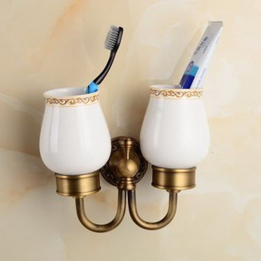 LCANALLYMS Wall hooks, Coat Hook Bathroom Hooks Solid Brass Accessories Set Robe Paper Holder Towel Bar Soap Basket Sets(Double Cup Holder)