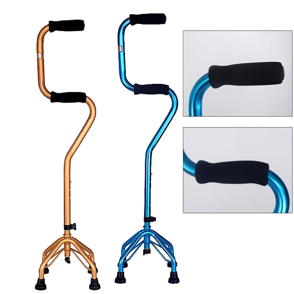 Bastón cuádruple para Caminar, Sentarse para Ponerse de pie, bastón Antideslizante con 4 Patas, bastón telescópico para Hombres y Mujeres Mayores (Color : Blue)