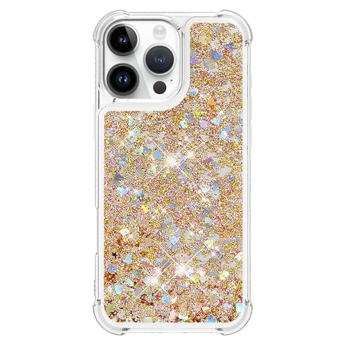 QIWEIQING Glitter Case for iPhone 16 Pro Max, TPU Shockproof Protective Cover - Golden YBL - Image 2