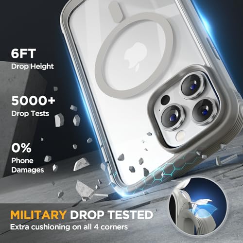 Image of Miracase Magnetic for iPhone 14 Pro Case 6.1 inch, (Compatible with MagSafe) Upgrade Full-Body Clear Phone Bumper Case with Built-in 9H Tempered Glass Screen Protector, Magnetic Gray