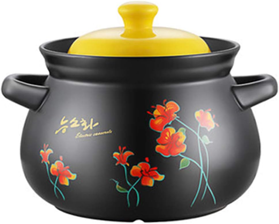 Soup Pot Printing Pattern Ceramic Round Casserole/Soup Pot/Earth Pot/Ceramic Cookware Heat-Resistant Gift Box - with a Yellow Cover