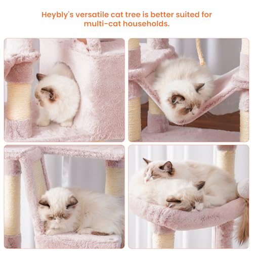 Image of Heybly Cat Tree, 68 inch Multi-Level Cat Tower for Indoor Cats HCT025MU | Cat Condo with 2 Widened Plush Perches, 2 Cozy Baskets, Scratching Board and Big Caves, Rosy Brown