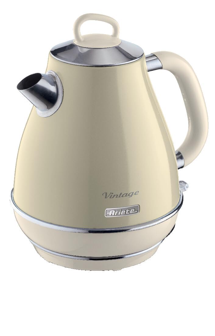Ariete Beige Vintage Wasserkocher 2869, Retro Elektrischer Wasserkocher Mit Sichtbarem Wasserstand, Kabellosem 360°-Sockel, Abschaltautomatik, Teesieb, Fassungsvermögen 1,7 L, Edelstahl, 2000 W,