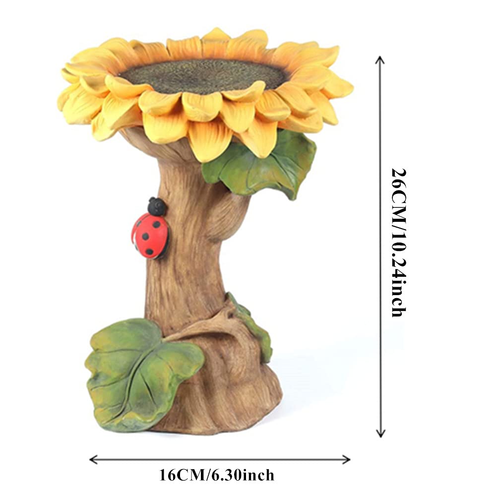 Vogelbad Polyresin Hund/Sonnenblume/Waschbär/Katze Garten Ornament, Vogelbecken Dekorativ, Trinkschale für Rasen Hofdekoration (Sonnenblume)