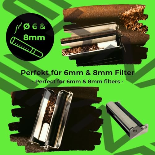 EKNA Draaibank sigaretten, 70 mm, zilver, tabak-draaimachine, sigarettenrolmachine voor 6 mm en 8 mm filter, perfecte ondersteuning voor het draaien (kort papier) - Afbeelding 6