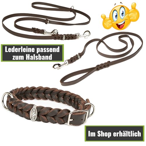 CopcoPet Hundehalsband aus Fettleder 30–34 cm x 15mm Braun – Geflochtenes Lederhalsband – verchromt mit Dornschließe – Robust & verstellbar – Für kleine Hunde, ideal für Alltag & Training