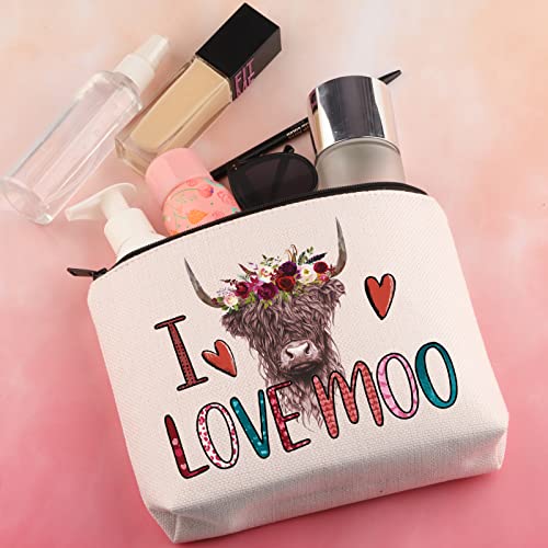 PLITI Highland Cow Makeup Bag Cow Lover Cosmetic Bag Farm Girl Gift I Love Moo Funny Cow Saying Gift for Girlfriend Wife (I Love Cow U) - Image 4