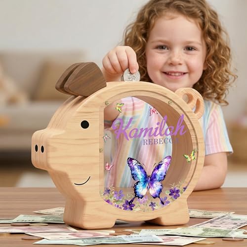 Image of Personalized Piggy Bank, Wooden Money Banks for Kids, Custom Gifts for Boys and Girls, Personalized Piggy Bank for Girls