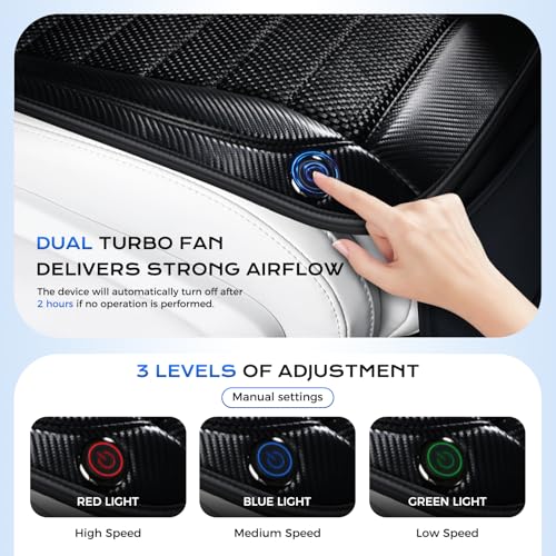 Image of Coverado Cooling Car Seat Cover, Ventilated Seat Cushion for Summer, Cooling Car Seat Pad with Dual Powerful Turbo Fans Universal Fit for Sedan SUV Truck Van, Black